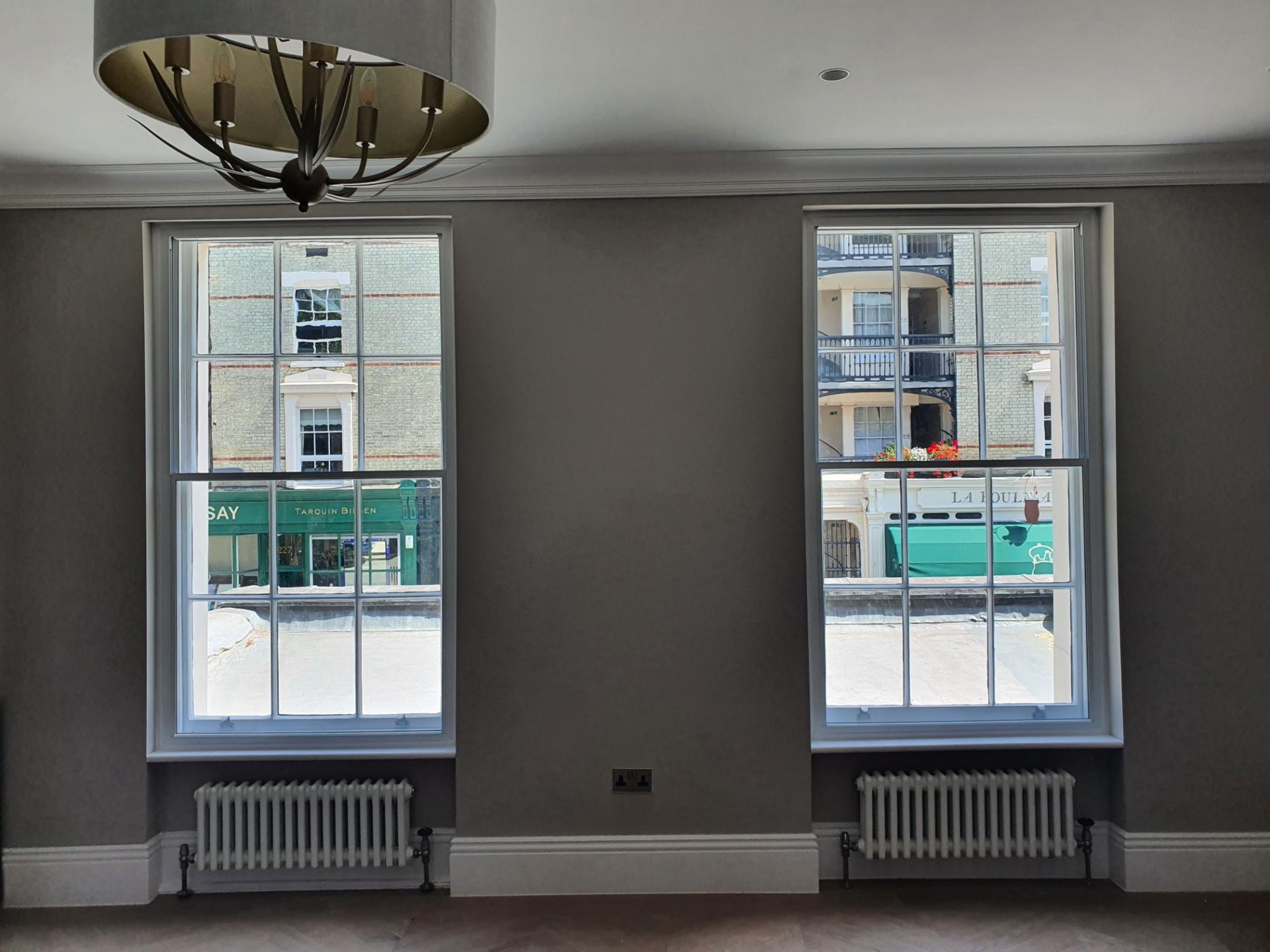 Thermal insulation secondary glazing reducing heat loss in a Marylebone Victorian terrace